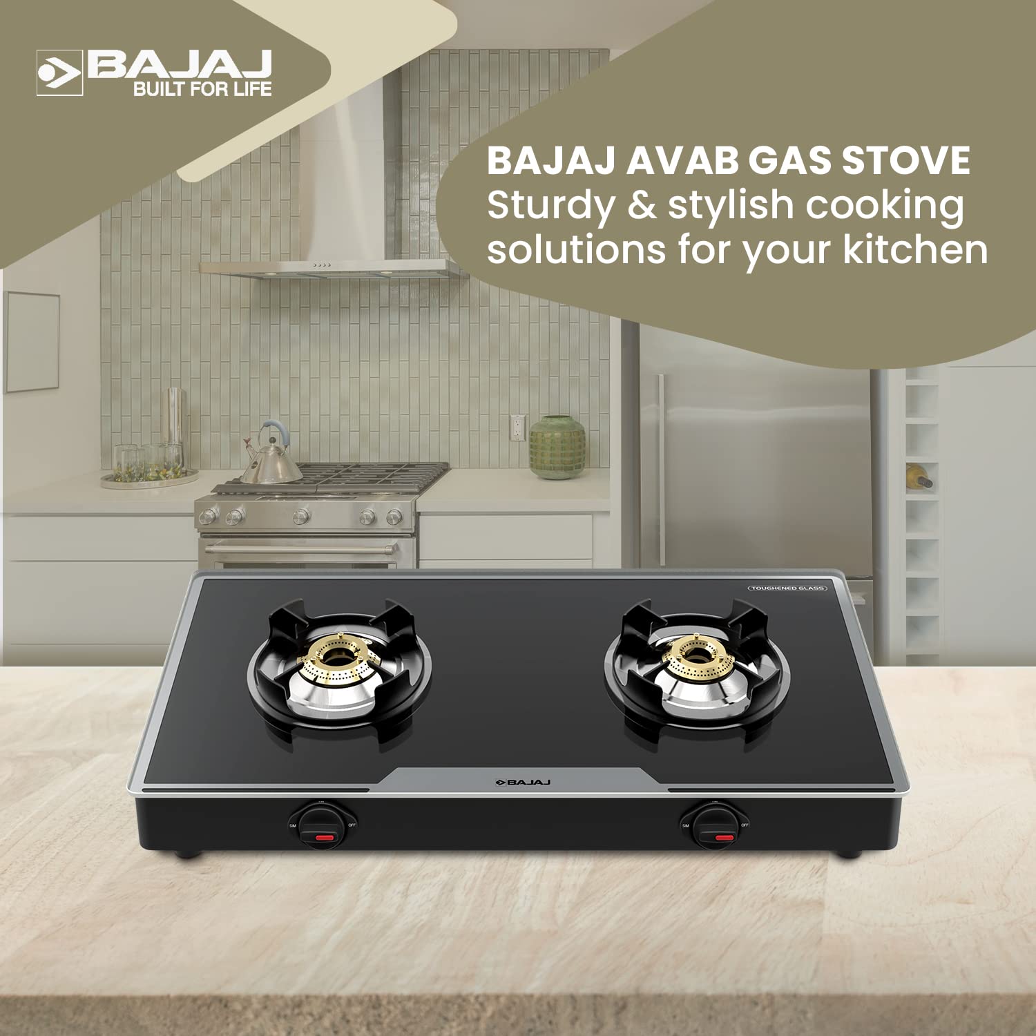 Buy Bajaj 2BRGP7 Toughened Glass Top 2 Burner Manual Gas Stove (ISI